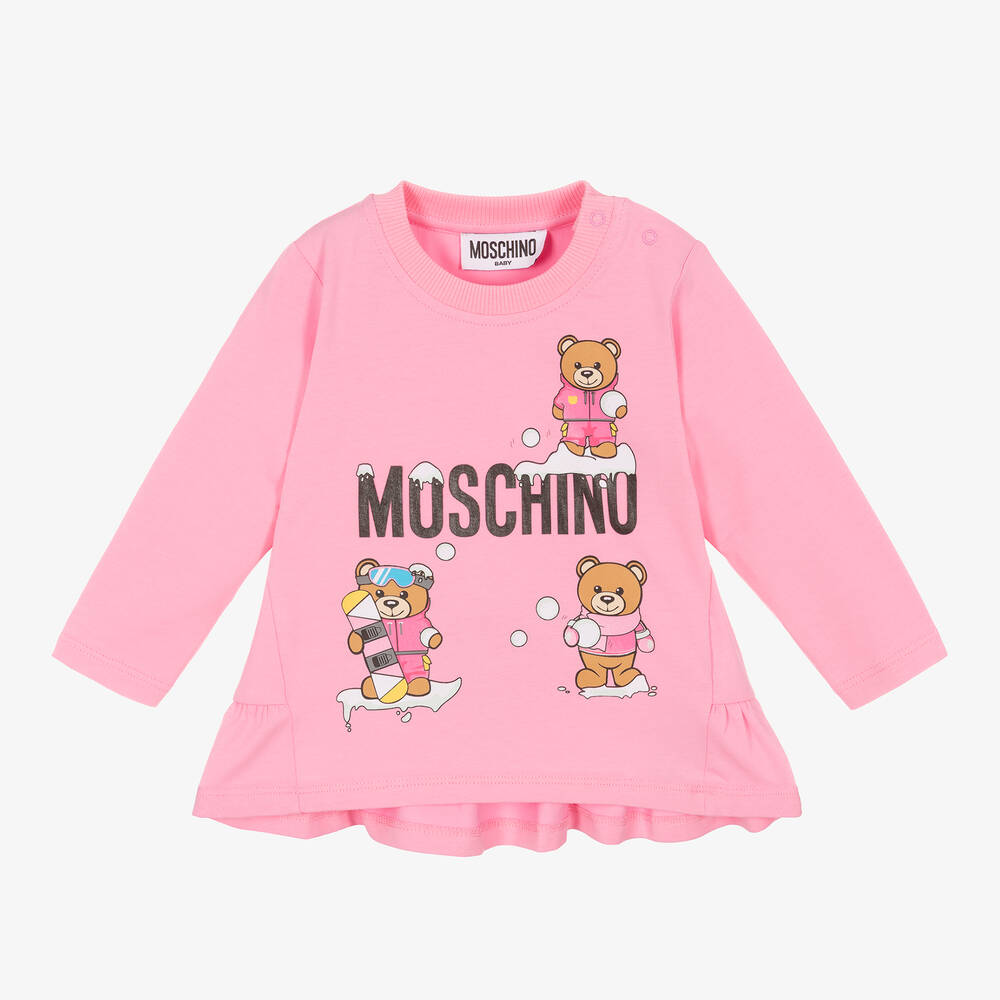 Moschino Baby - Girls Pink Logo Cotton Top | Childrensalon