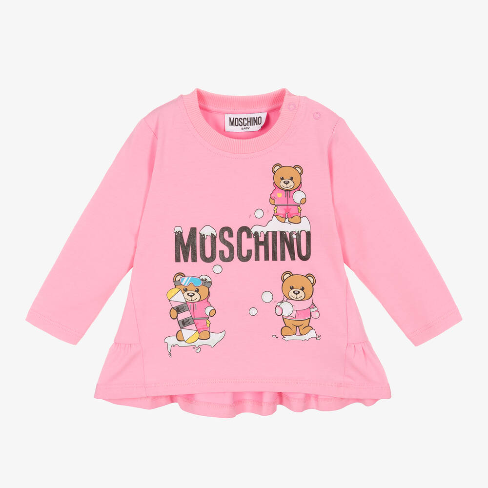 Moschino Baby-Girls Pink Logo Cotton Top | Childrensalon Outlet