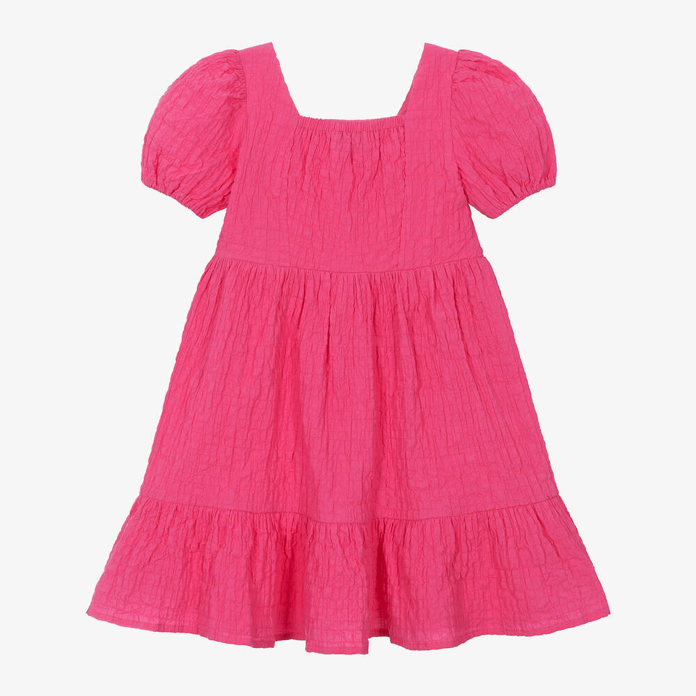 Moschino Kid-Teen-Girls Pink Puffed Sleeve Cotton Dress | Childrensalon Outlet