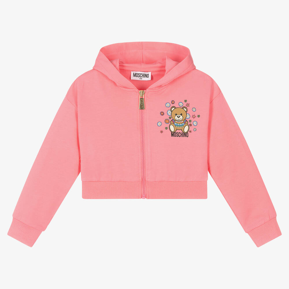 Moschino Kid-Teen - Girls Pink Rhinestone Logo Zip-Up Top | Childrensalon