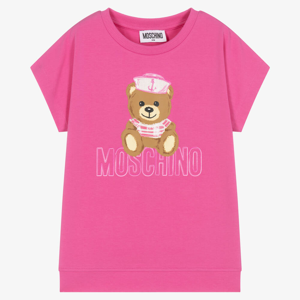Moschino Kid-Teen - Розовая футболка макси с пайетками | Childrensalon