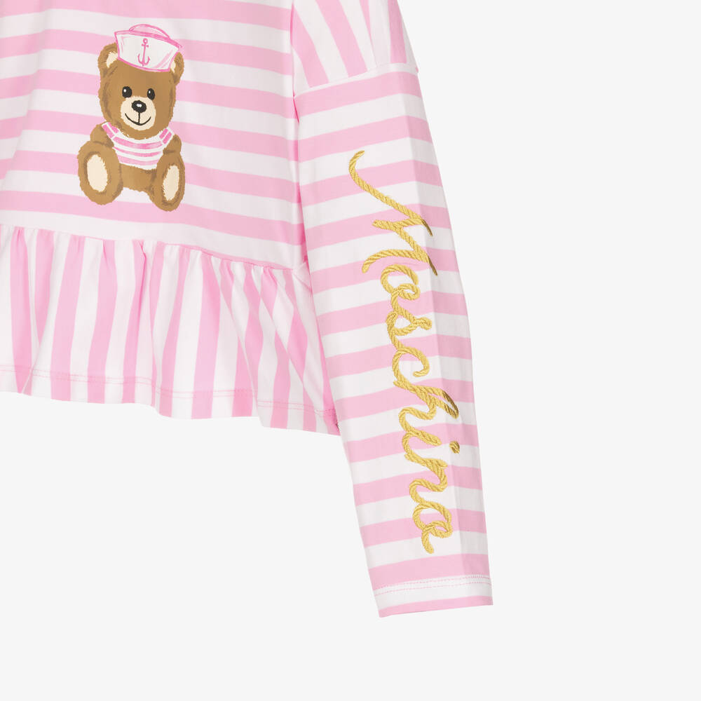 Moschino Кид-Тин-Футболка в розовую полоску с медвежонком | Childrensalon Outlet