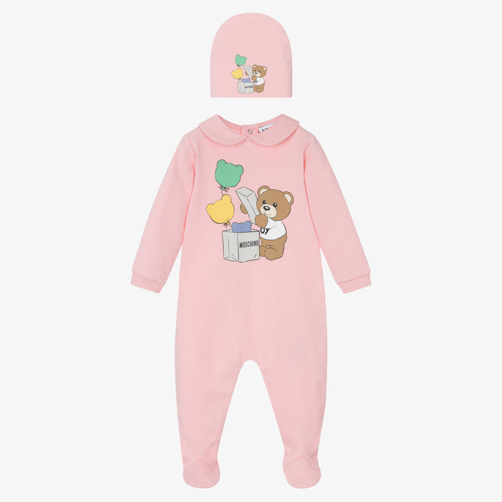 Moschino Baby - Girls Pink Teddy Balloon Babysuit Set | Childrensalon