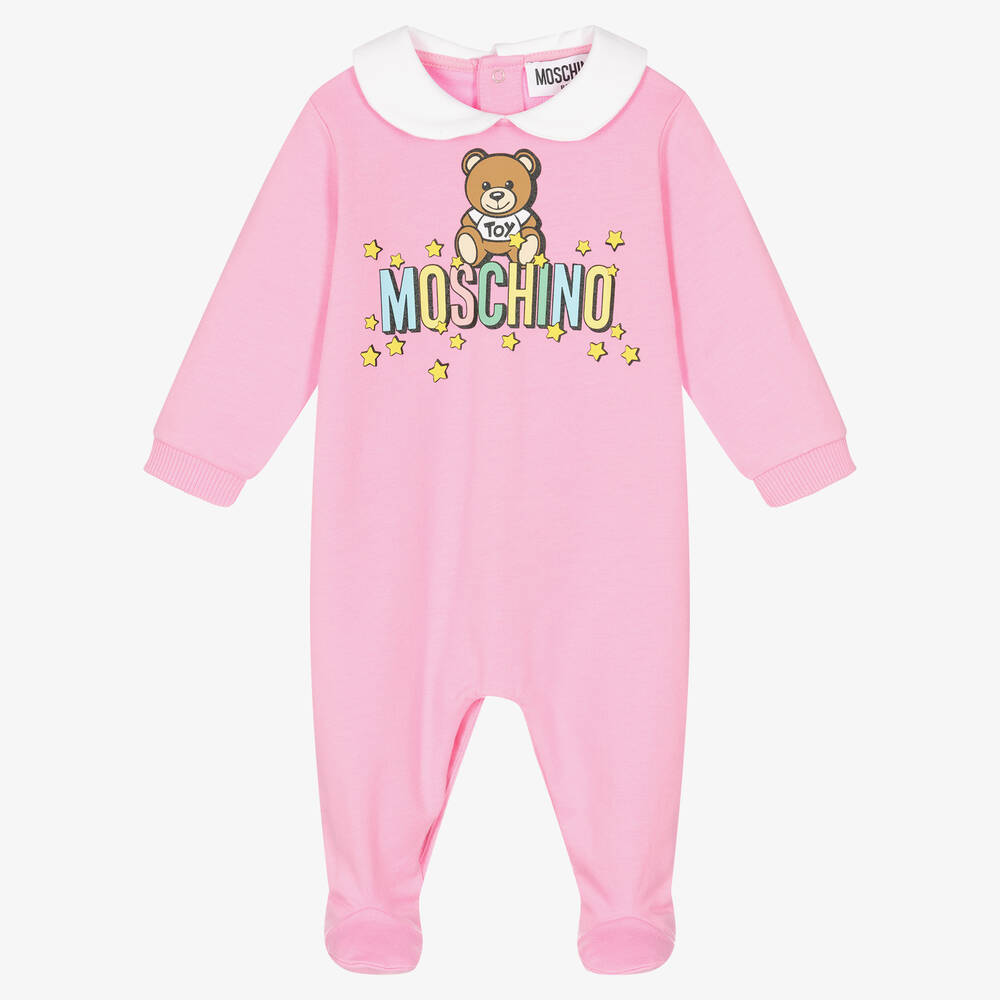 Moschino Baby-Girls Pink Teddy Bear Cotton Babygrow | Childrensalon Outlet