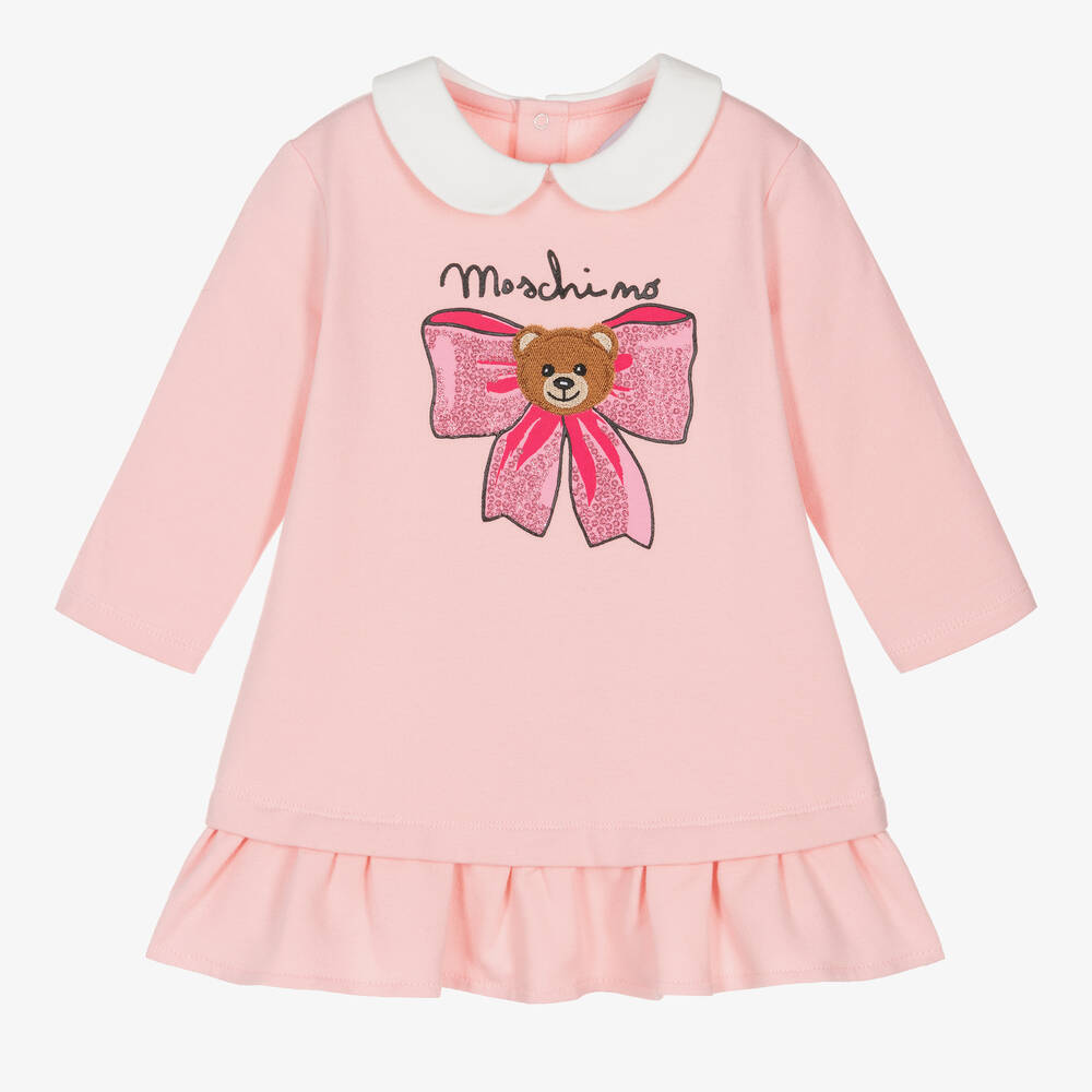 Moschino Baby - فستان أطفال بناتي قطن جيرسي لون زهري | Childrensalon