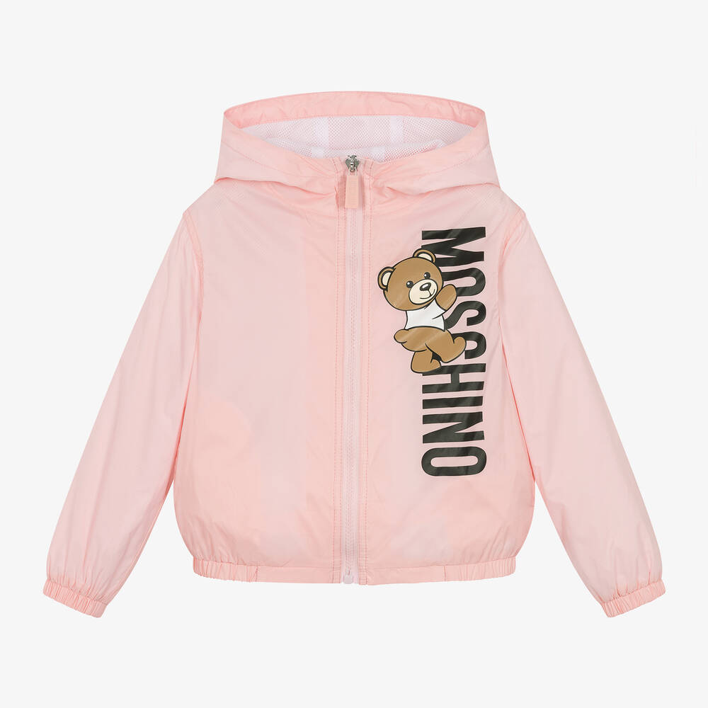 Girls Pink Teddy Bear Hooded Jacket