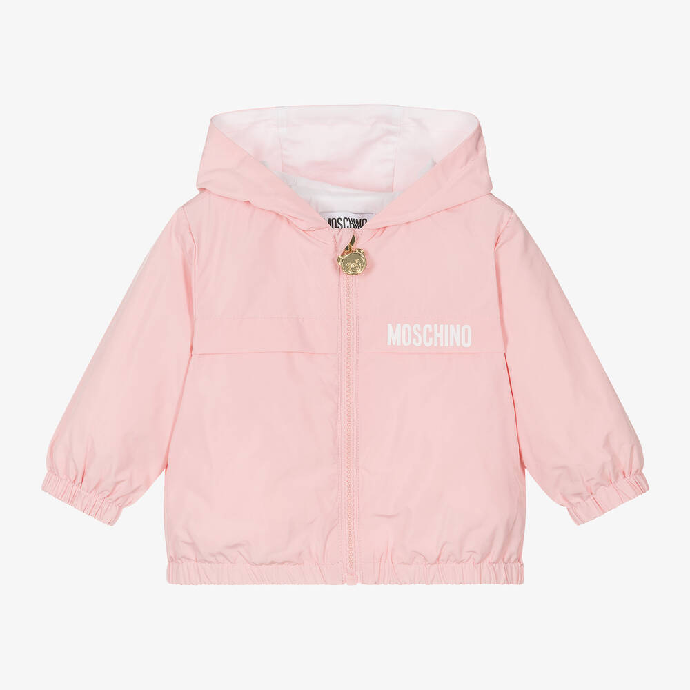 Moschino Baby-Girls Pink Teddy Bear Hooded Jacket | Childrensalon Outlet