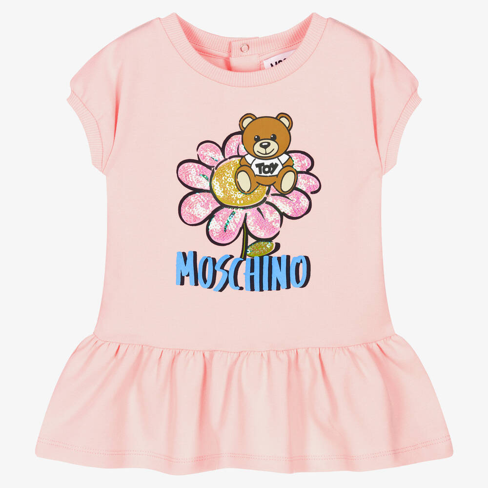 Moschino Baby - Girls Pink Teddy Bear Jersey Dress | Childrensalon