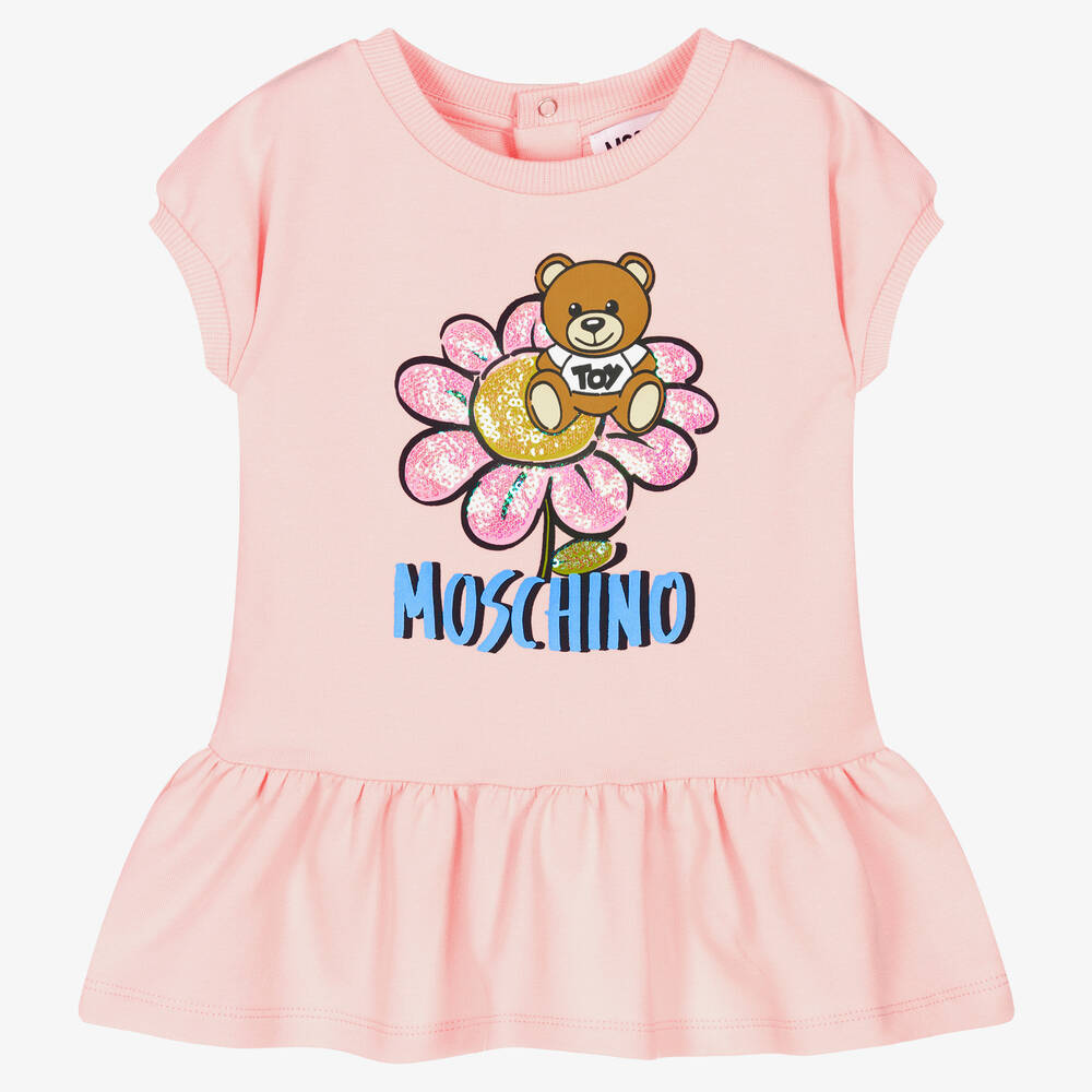 Robe rose en jersey nounours fille