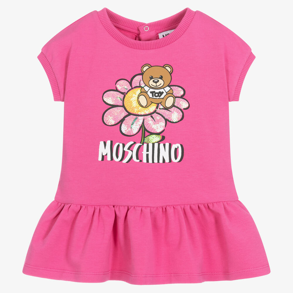 Moschino Baby - فستان أطفال بناتي قطن جيرسي لون زهري | Childrensalon