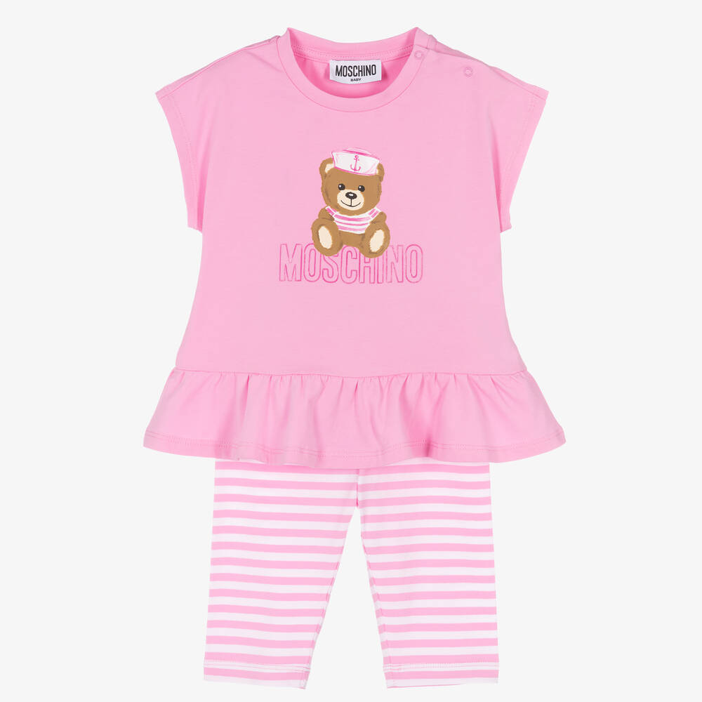 Moschino Baby - Розовая футболка с медвежонком и легинсы | Childrensalon