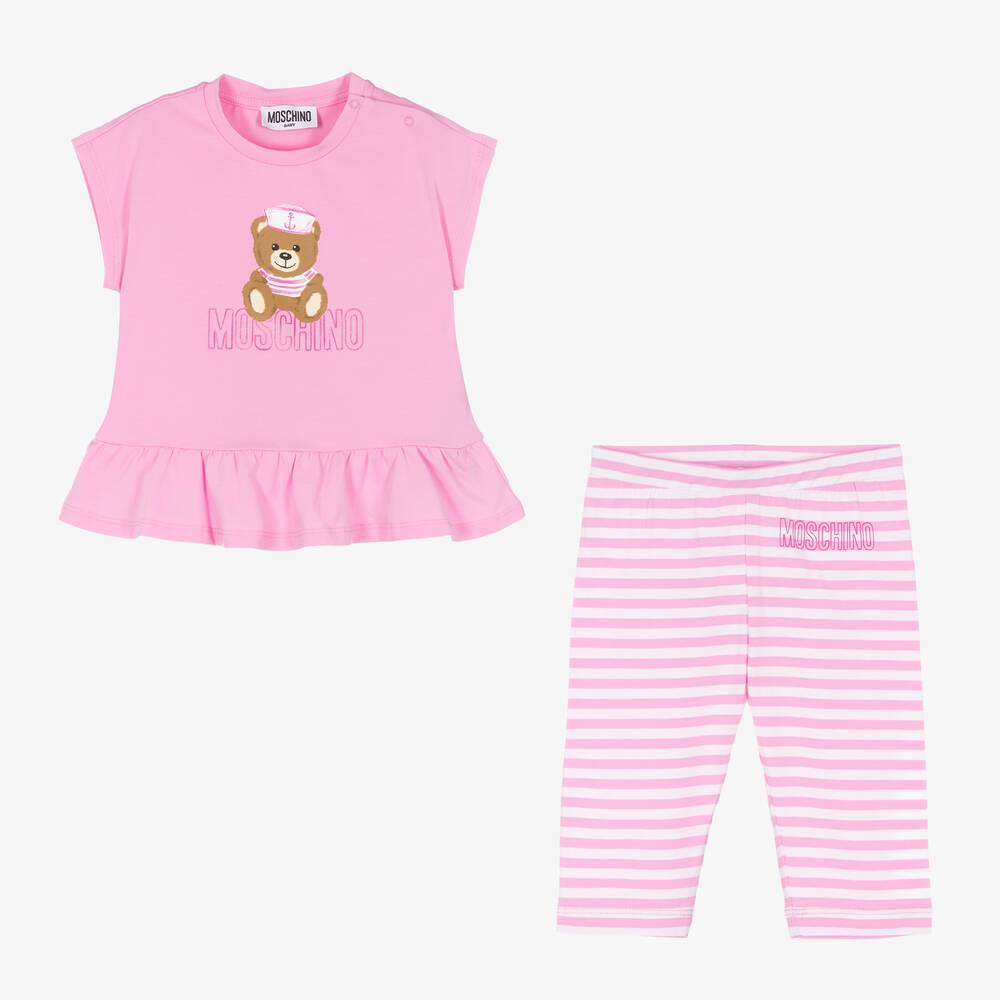 Moschino Baby-Girls Pink Teddy Bear Leggings Set | Childrensalon Outlet