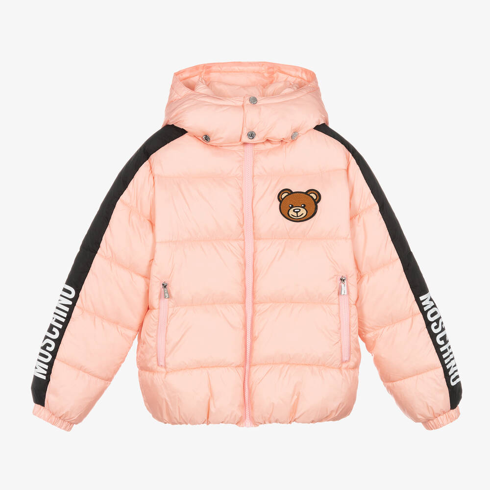 Moschino Kid-Teen - Girls Pink Teddy Bear Logo Puffer Jacket | Childrensalon