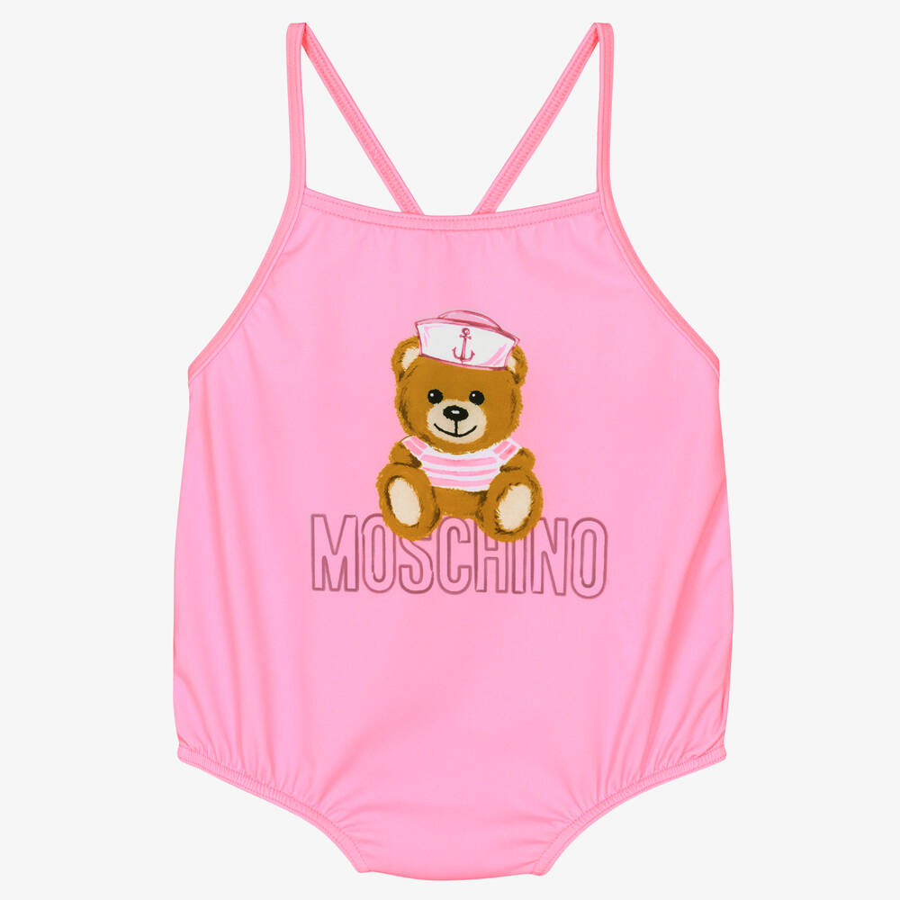 Moschino Baby - Girls Pink Teddy Bear Swimsuit | Childrensalon