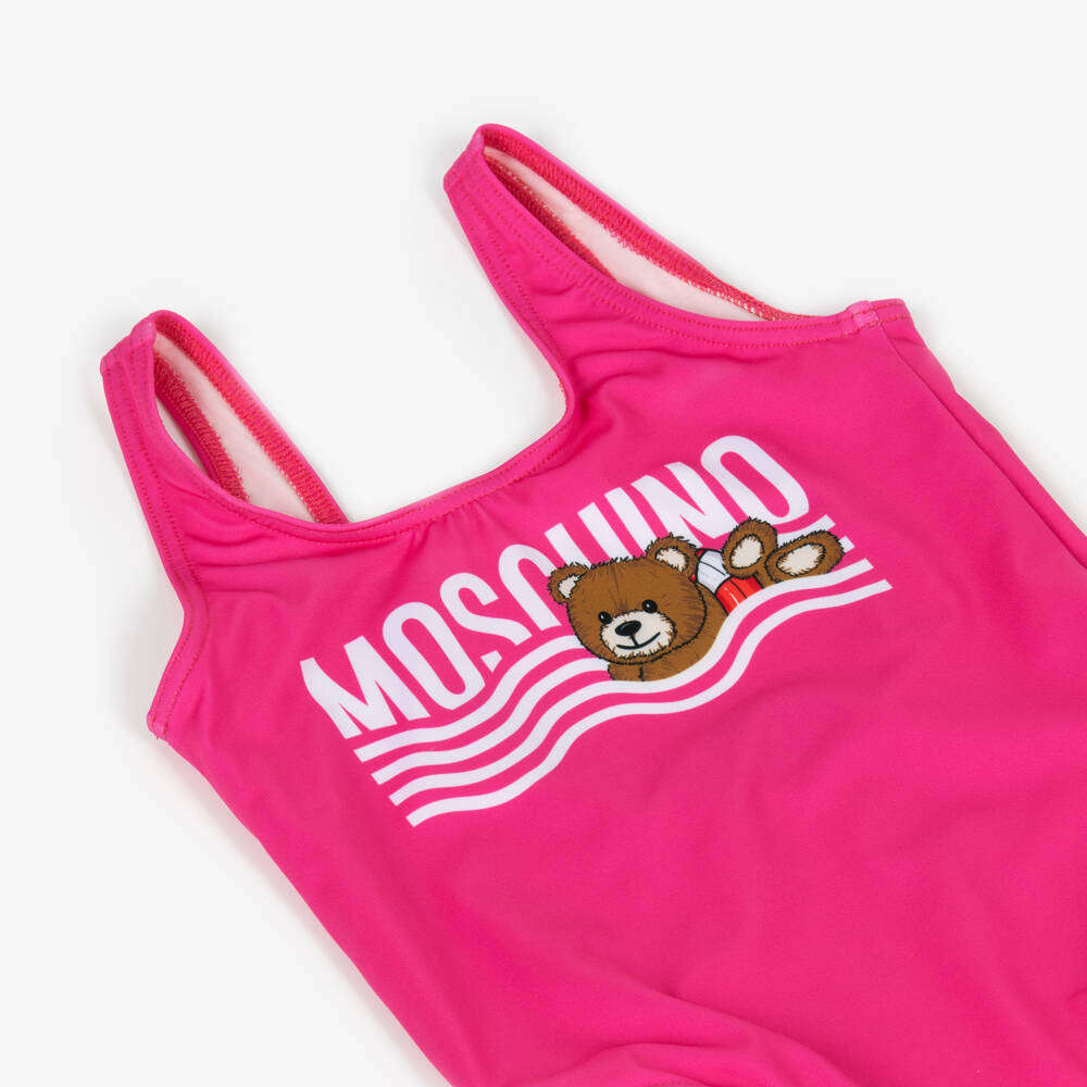 Moschino-Girls Pink Teddy Bear Swimsuit | Childrensalon Outlet