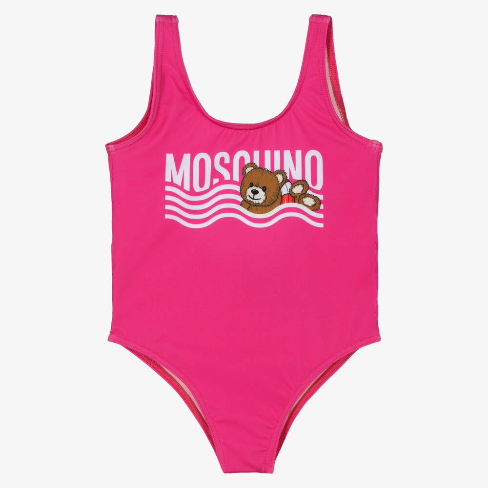 Moschino-Girls Pink Teddy Bear Swimsuit | Childrensalon Outlet