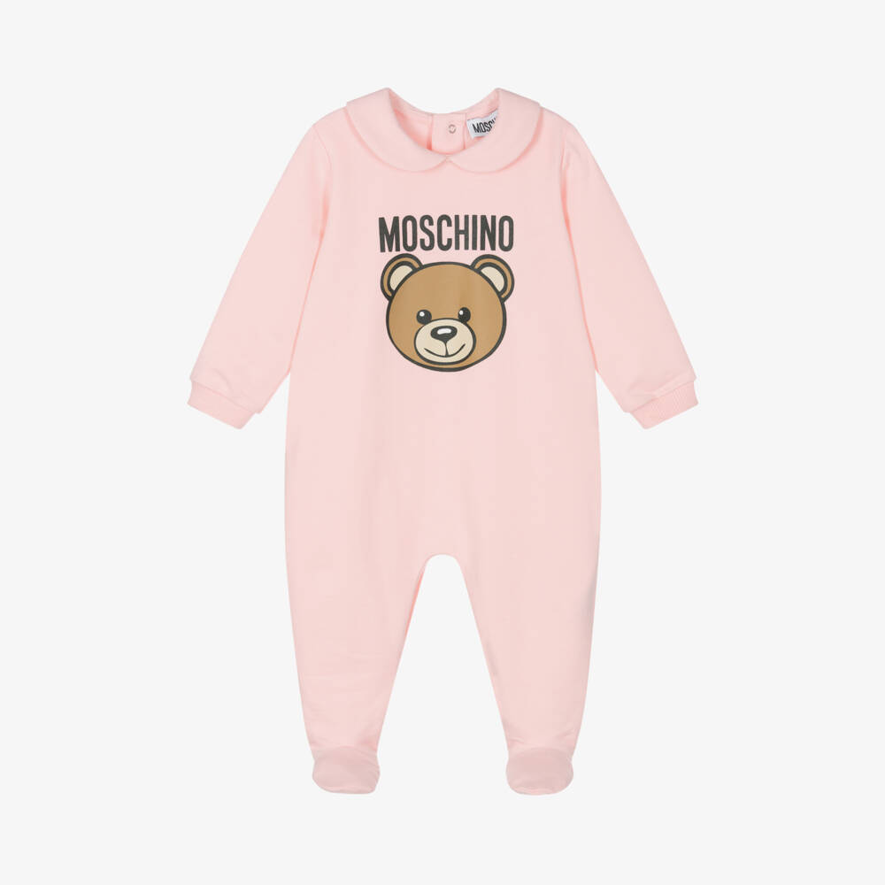 Moschino Baby-Girls Pink Teddy Cotton Onesie | Childrensalon Outlet
