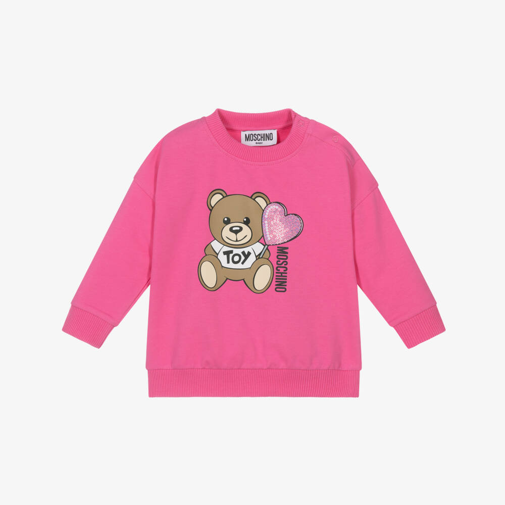 Moschino-Розовый свитер с сердцем и мишкой для девочек | Childrensalon Outlet