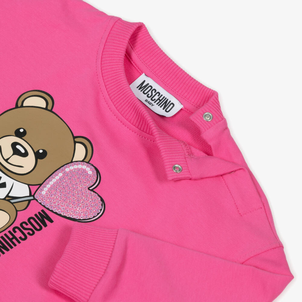 Moschino-Girls Pink Teddy Heart Pullover | Childrensalon Outlet