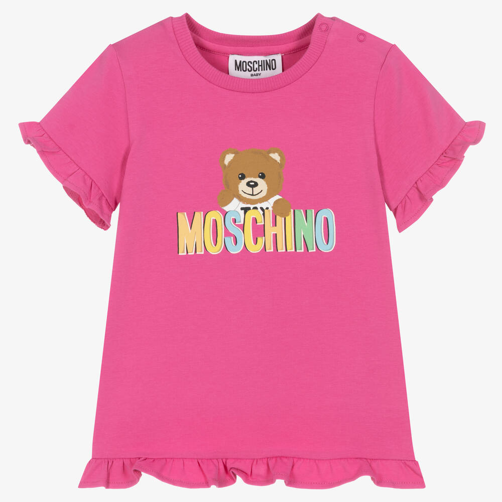 Moschino Baby-Girls Pink Teddy Logo Cotton T-Shirt | Childrensalon Outlet
