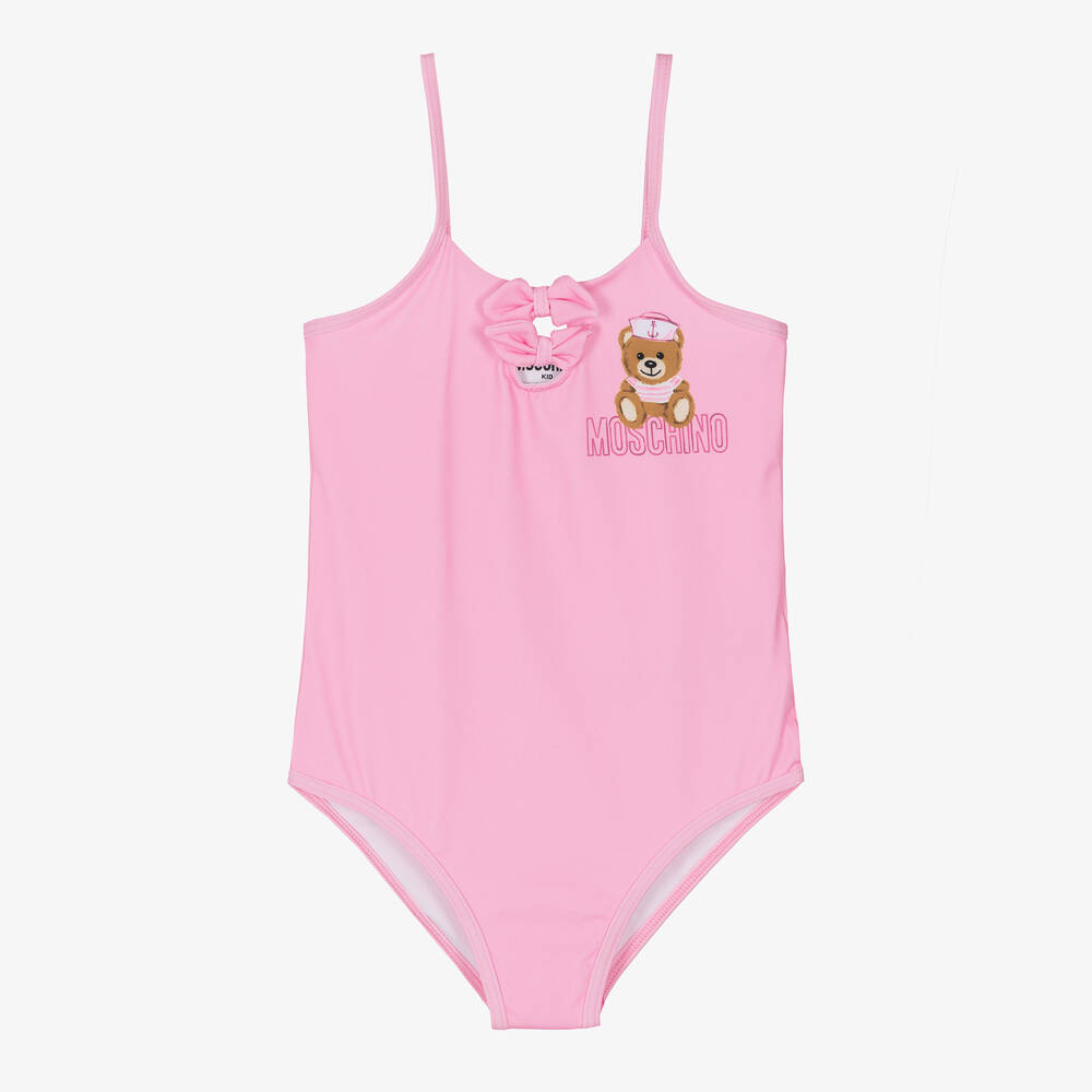Moschino Kid-Teen - Girls Pink Teddy Logo Swimsuit | Childrensalon