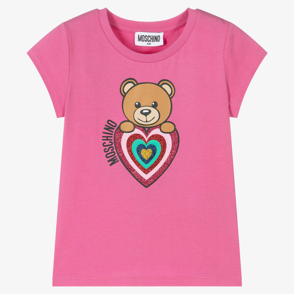 Moschino Kid-Teen - Girls Pink Teddy Logo T-Shirt | Childrensalon