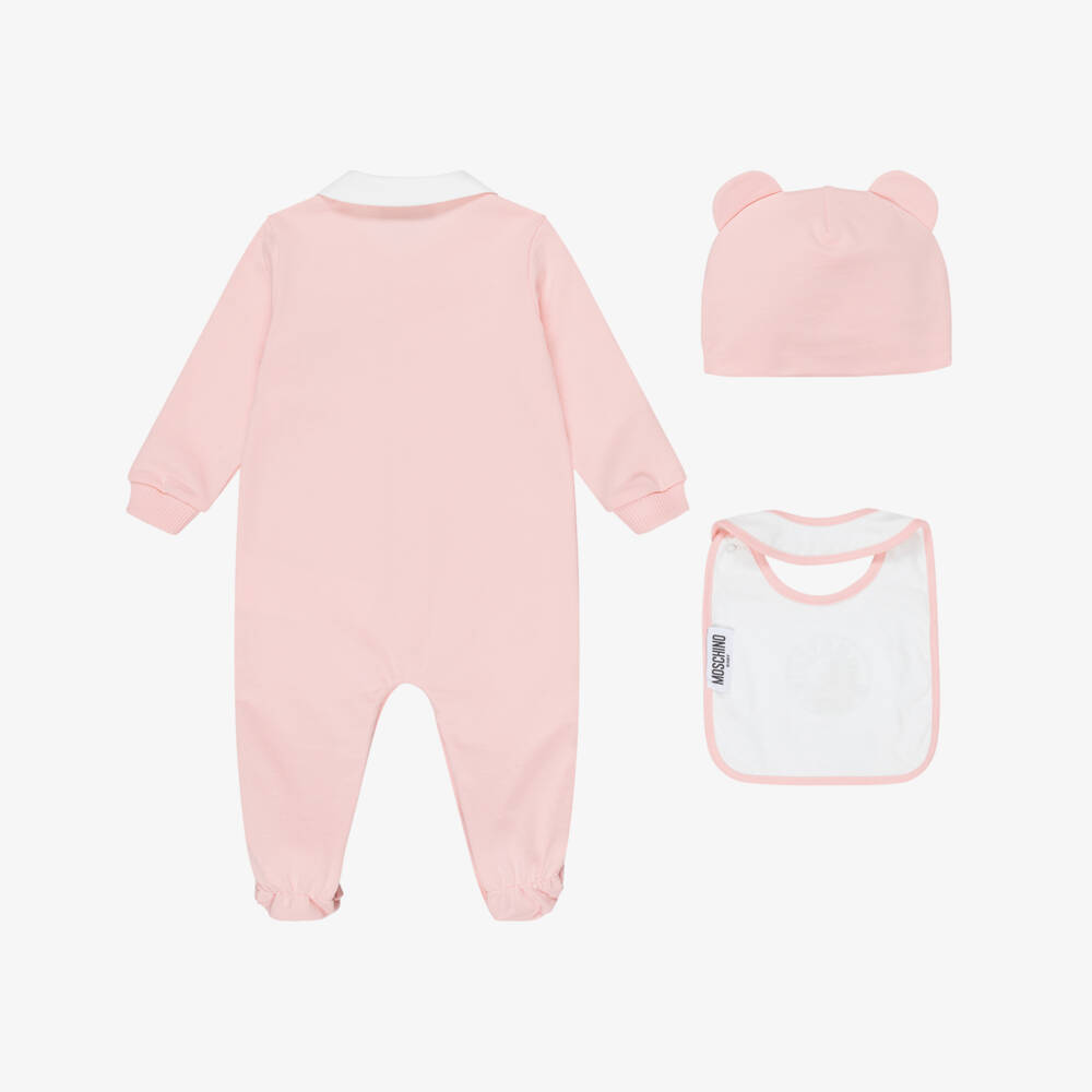 Moschino-Girls' Pink Teddy Sleepsuit Set | Childrensalon Outlet
