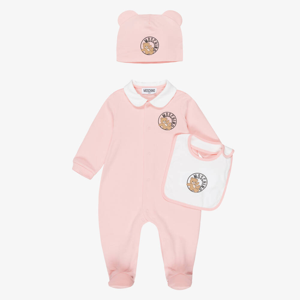 Moschino-Girls' Pink Teddy Sleepsuit Set | Childrensalon Outlet