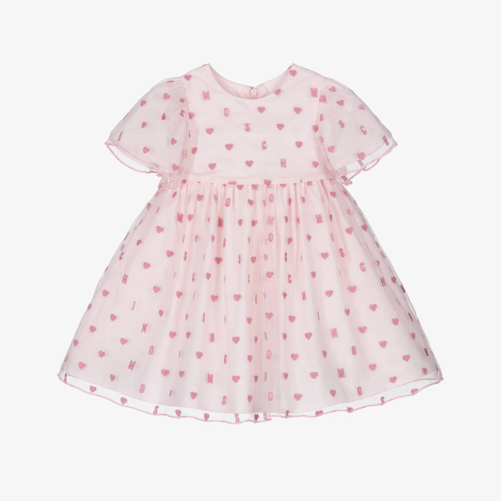 Moschino-فستان تول وردي للبنات مزين بقلوب لامعة | Childrensalon Outlet
