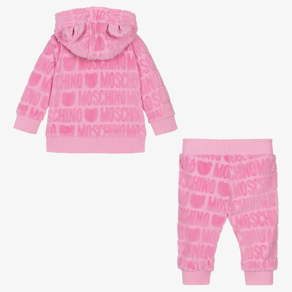 Moschino Baby-Girls Pink Velour Logo Set | Childrensalon Outlet