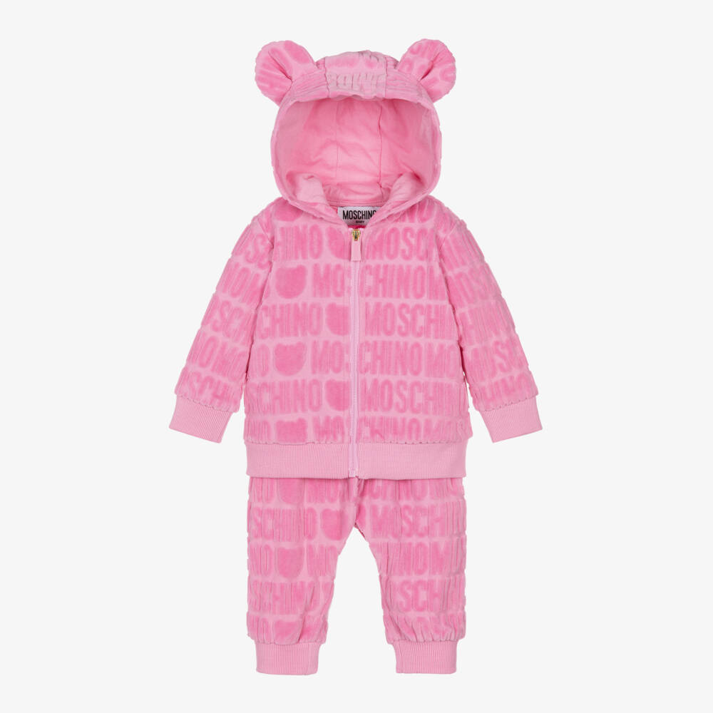 Moschino Baby-Girls Pink Velour Logo Set | Childrensalon Outlet