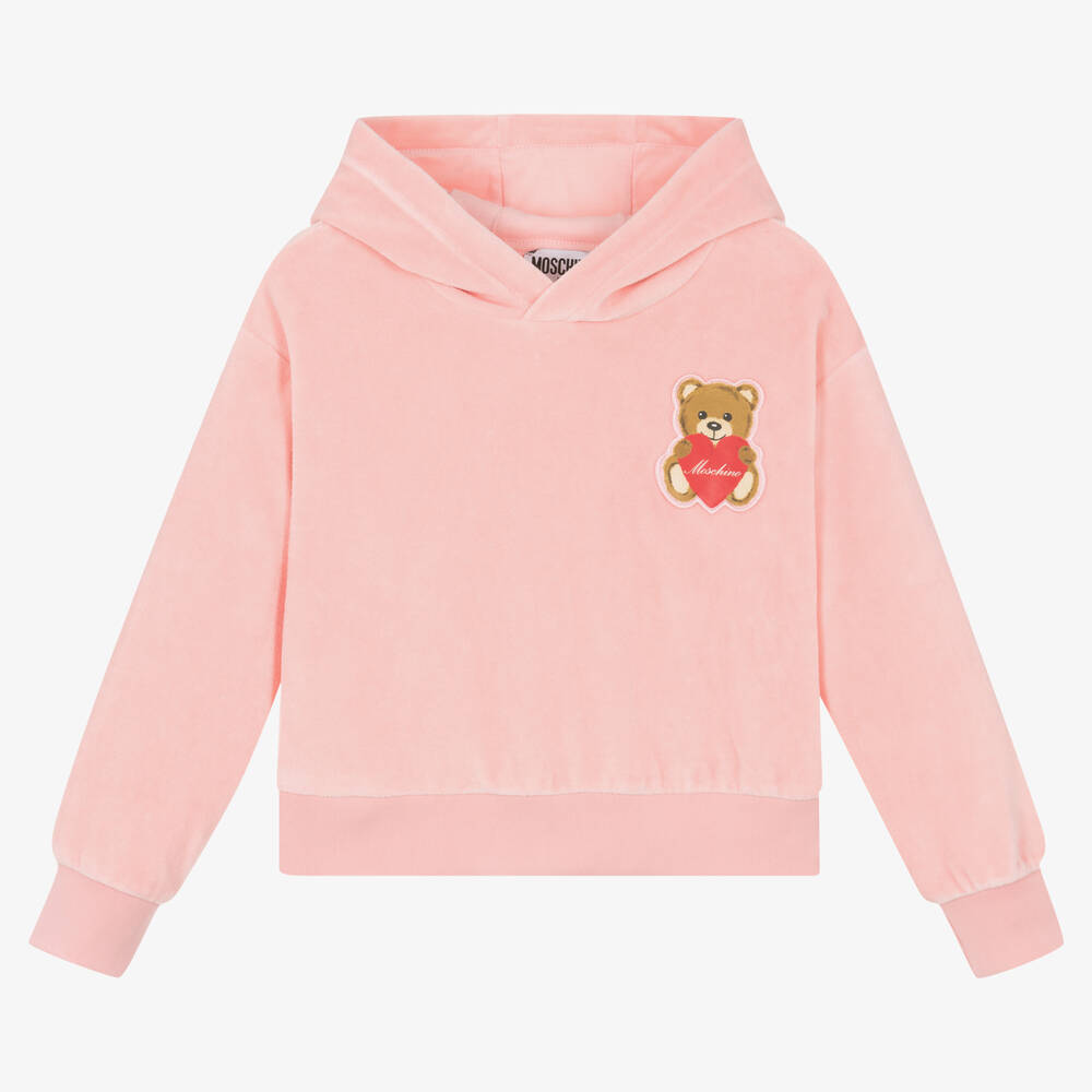 Moschino Kid-Teen - Girls Pink Velour Teddy Bear Hoodie | Childrensalon