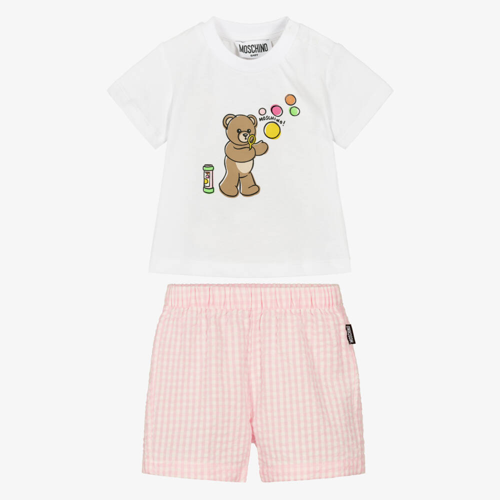 Moschino-Girls Pink & White Bear Logo Set | Childrensalon Outlet