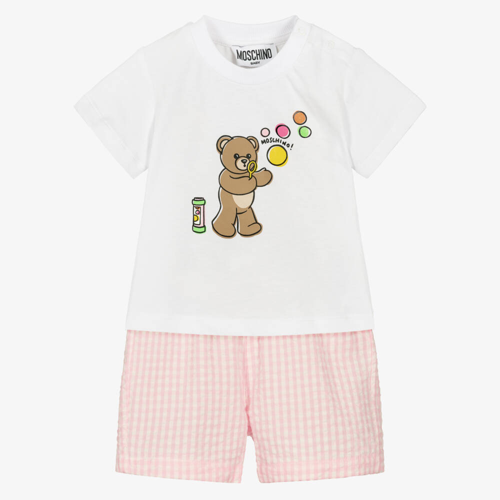 Moschino-Girls Pink & White Bear Logo Set | Childrensalon Outlet