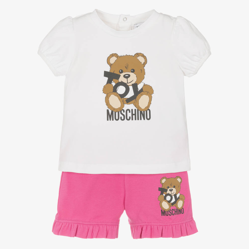 Moschino-Girls Pink & White Cotton Bear Ensemble | Childrensalon Outlet