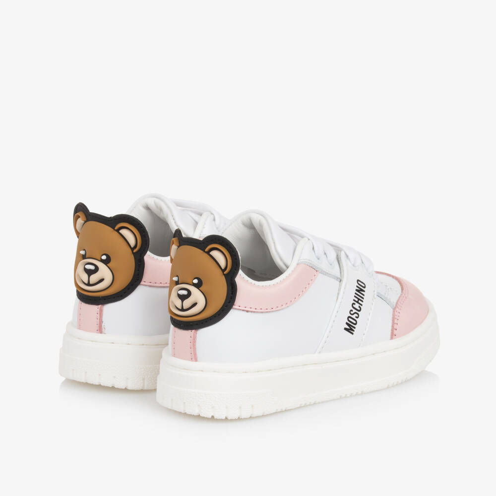 Moschino-Girls Pink & White Leather Sneakers | Childrensalon Outlet
