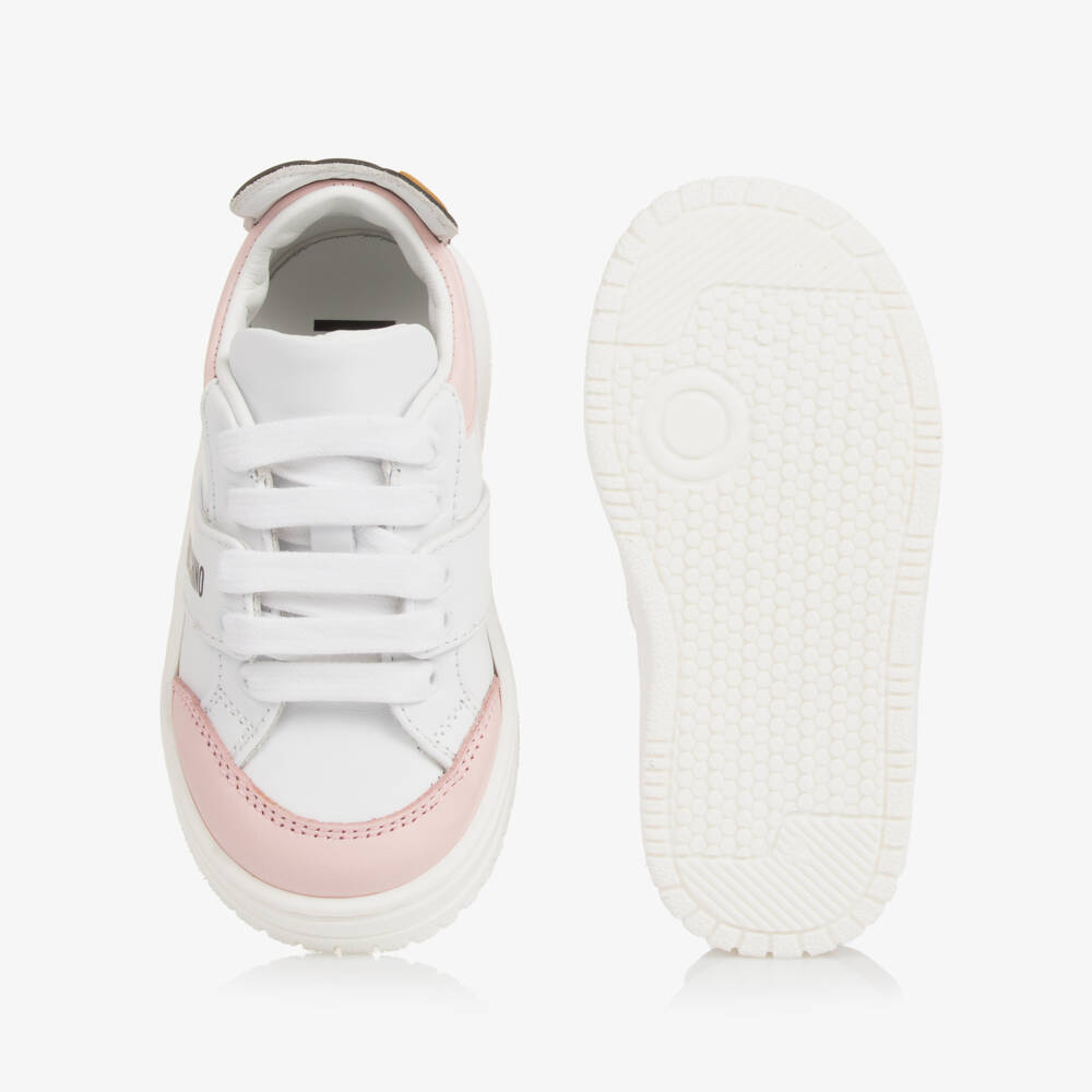 Moschino-Girls Pink & White Leather Sneakers | Childrensalon Outlet