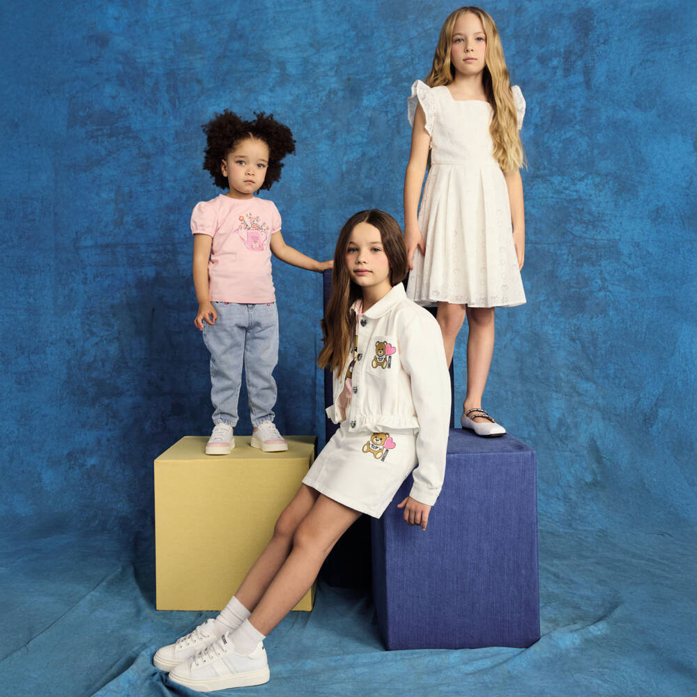 Moschino-Girls Pink & White Leather Sneakers | Childrensalon Outlet