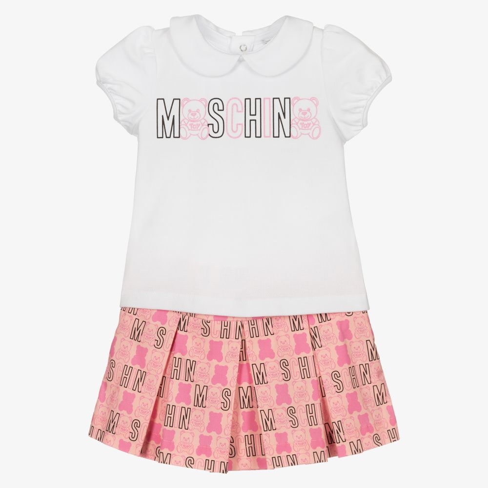 Moschino Baby - طقم تنورة قطن لون زهري وأبيض | Childrensalon