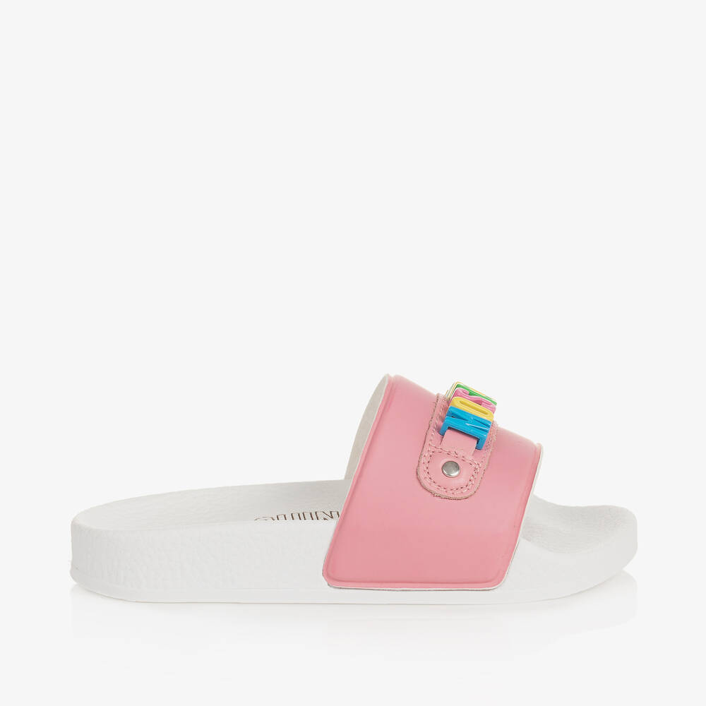 Moschino Kid-Teen-Girls Pink & White Sliders | Childrensalon Outlet