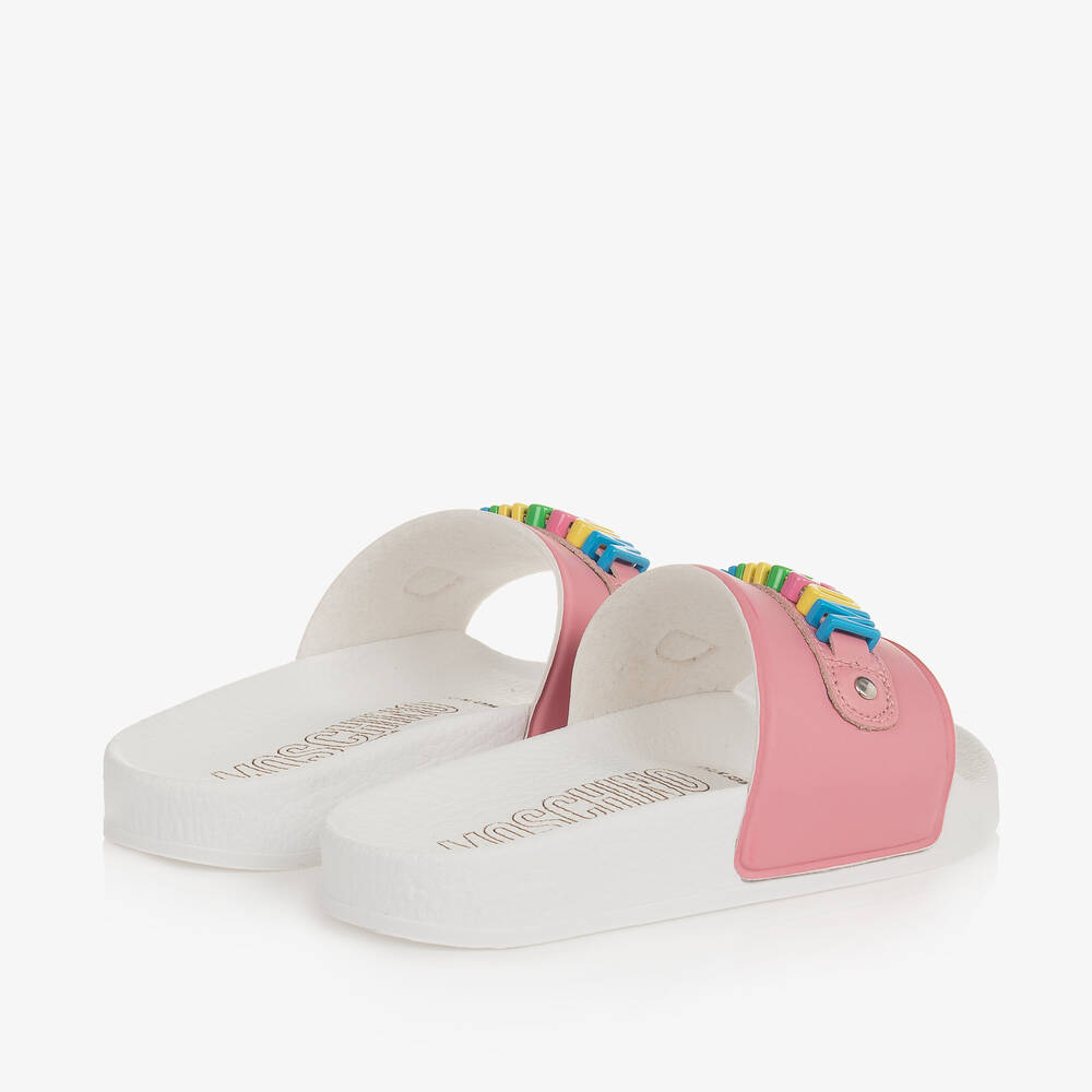 Moschino Kid-Teen-Girls Pink & White Sliders | Childrensalon Outlet