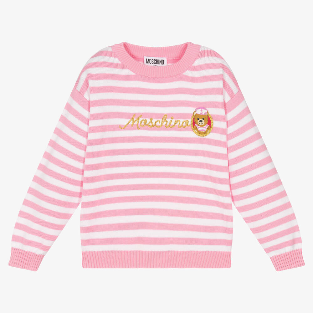 Moschino Kid-Teen - Baumwoll-Streifenpulli in Rosa/Weiß | Childrensalon