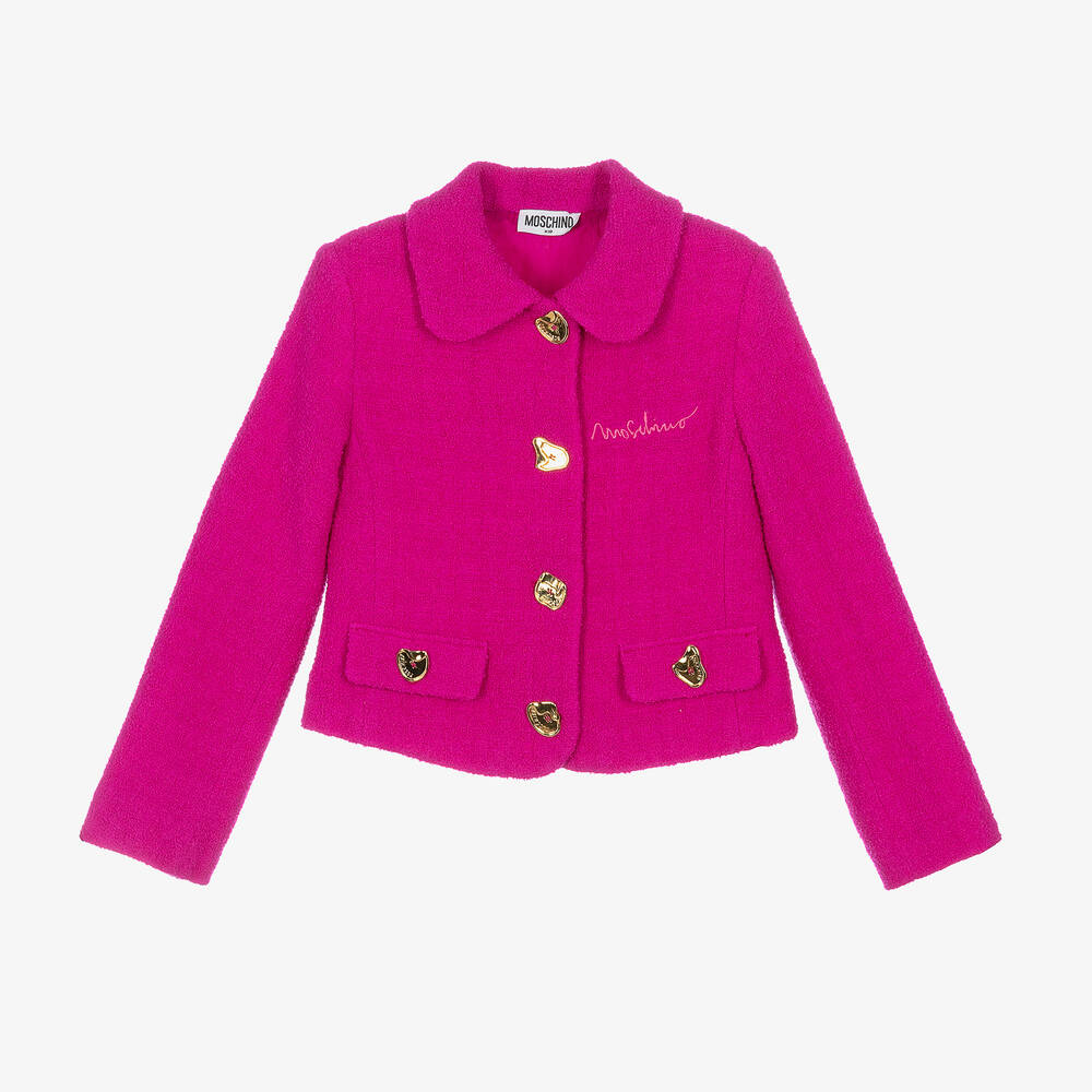 Moschino Kid-Teen - Girls Pink Wool Bouclé Tweed Blazer | Childrensalon