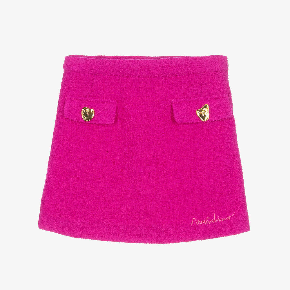 Moschino Kid-Teen - Girls Pink Wool Bouclé Tweed Skirt | Childrensalon