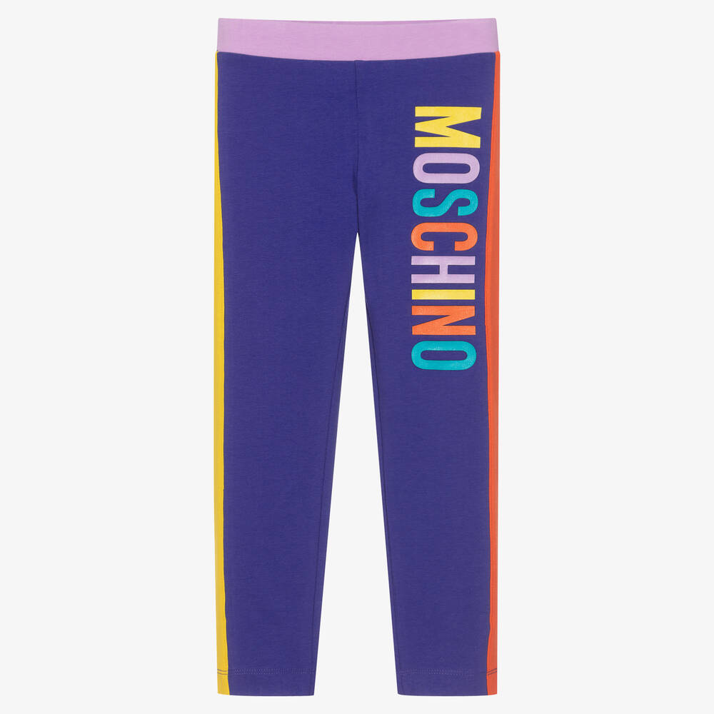 Moschino Kid-Teen - Girls Purple Logo Cotton Leggings | Childrensalon