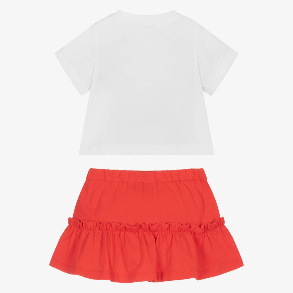 Moschino-Girls Red Cotton Cherry & Teddy Skirt Set | Childrensalon Outlet