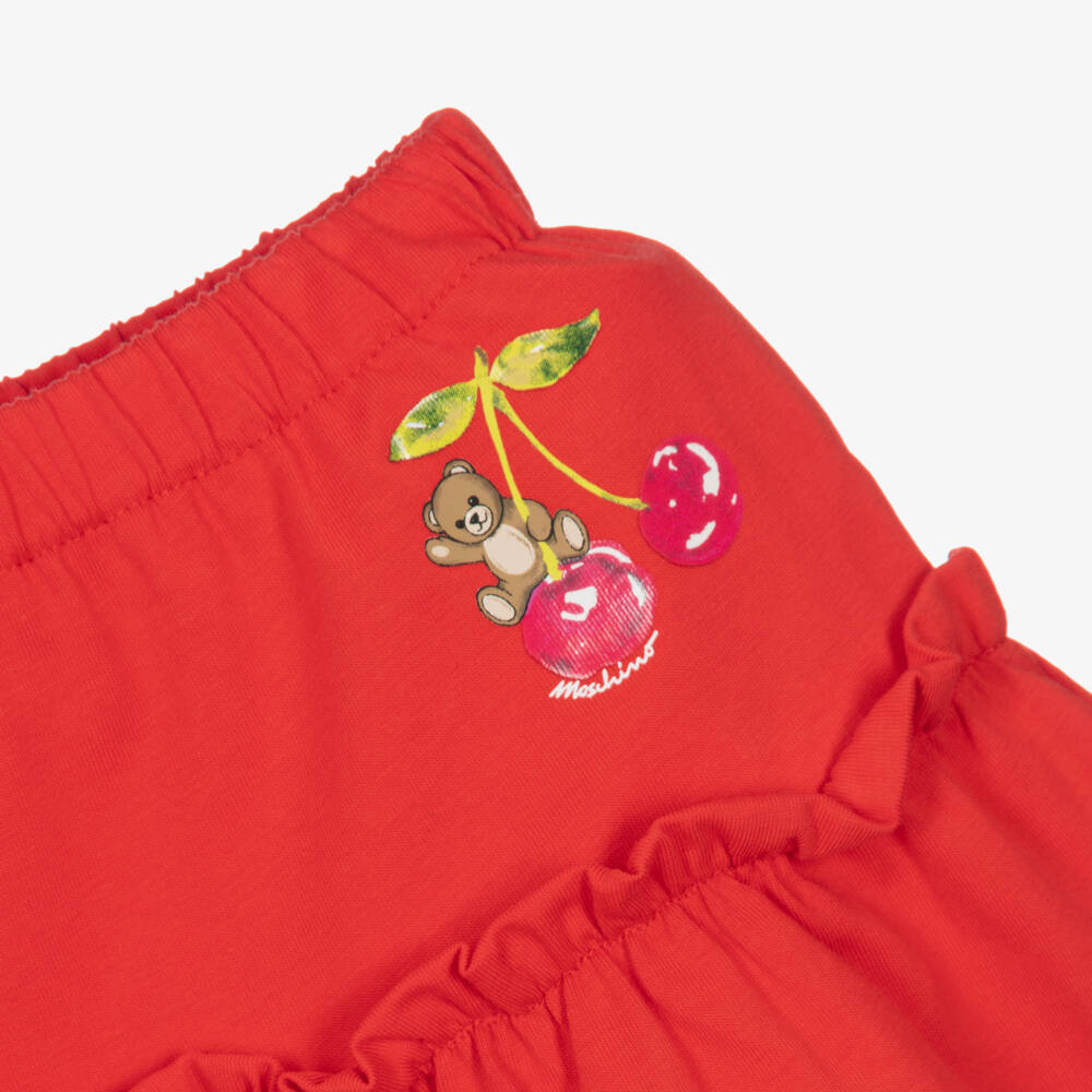 Moschino-Girls Red Cotton Cherry & Teddy Skirt Set | Childrensalon Outlet