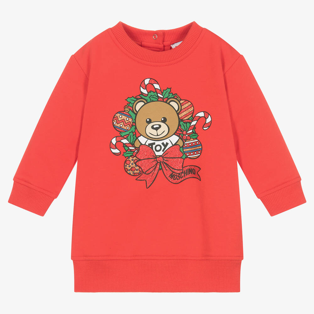 Moschino Baby - Rotes Baumwollkleid mit Teddy-Print | Childrensalon