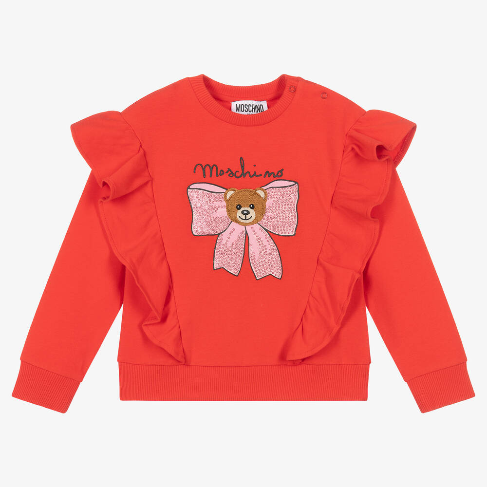 Moschino Baby - Girls Red Cotton Ruffle Sweatshirt | Childrensalon