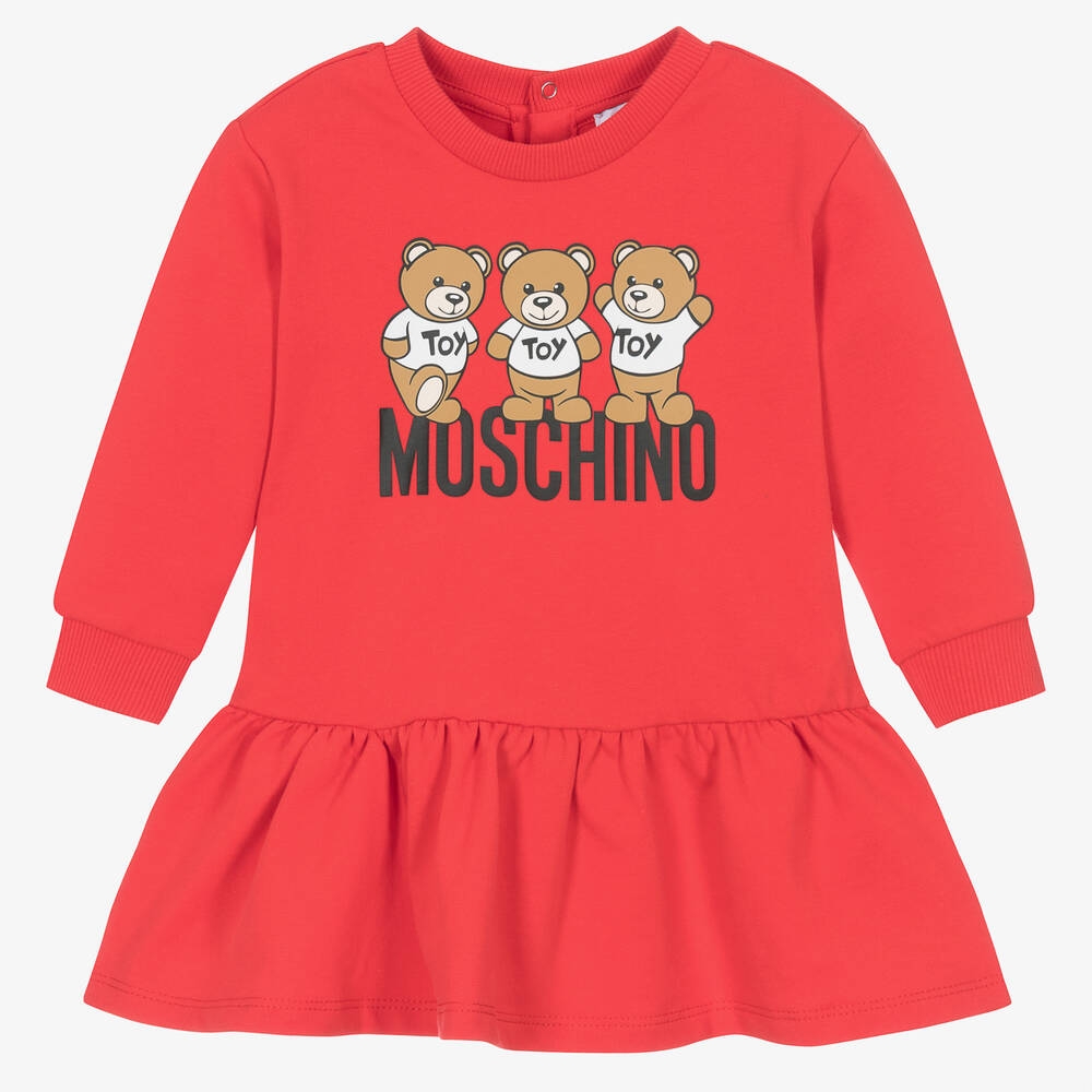 Moschino Baby - فستان قطن جيرسي لون أحمر بطبعة تيدي بير | Childrensalon